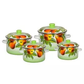 Набор эмалированной посуды 8 предметов, кастрюли 2,3,4,5.5 л, СтальЭмаль, Дары лета, 7KB351M