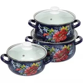 Набор посуды эмалированная сталь, 6 предметов, кастрюли 2,3,4 л, Керченский металлургический завод, Апрель-Экстра