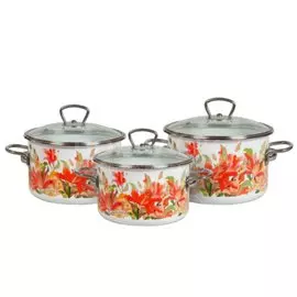 Набор эмалированной посуды 6 предметов, кастрюли 2,3,4 л, СтальЭмаль, Лилианна, 1DB025S