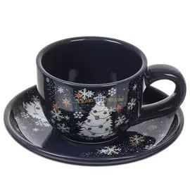 Набор чайный доломит, 2 предмета, на 1 персону, 220 мл, Daniks, Зимняя сказка, подарочная упаковка, синий