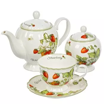 Набор чайный фарфор, 14 предметов, на 6 персон, Lefard, Strawberry, 85-1901, подарочная упаковка