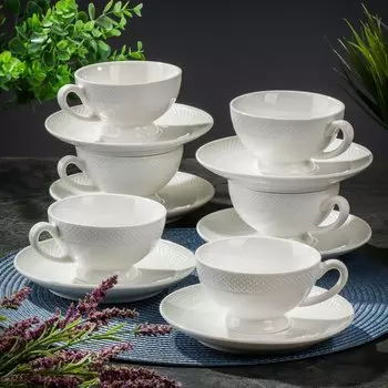 Набор чайный керамика, 12 предметов, на 6 персон, 240 мл, Daniks, Сеть, Y4-7607, подарочная упаковка