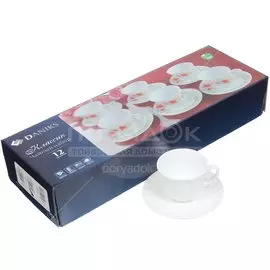 Набор чайный стеклокерамика, 12 предметов, на 6 персон, 190 мл, белый, Daniks, Белый, подарочная упаковка