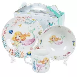 Набор посуды керамика, 3 шт, Русалка, тарелка 17.5см, салатник 15см/350мл, кружка 230мл, Daniks, C653