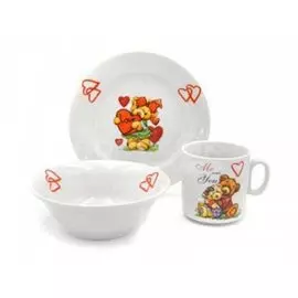 Набор детской посуды керамика, 3 шт, Мишки, кружка 200 мл, тарелка 170 мл, салатник 360 мл, Добрушский фарфоровый завод, 9С2276Ф34