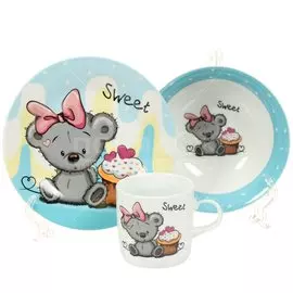 Набор посуды керамика, 3 шт, Медвежонок, тарелка 17.5см, салатник 15см/350мл, кружка 230мл, Daniks, C524