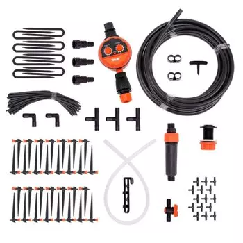 Набор для капельного полива с регулируемыми капельницами, от емкости, на 60 растений, с таймером, Жук, 7305-00