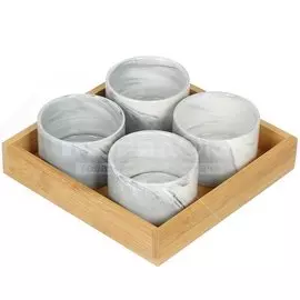 Набор для сервировки керамика, 200 мл, 4 шт, бамбуковая подставка, Y4-3555