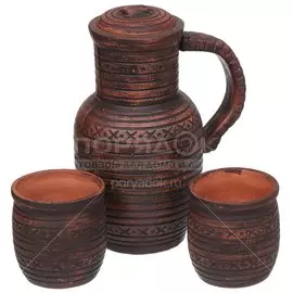 Набор для сока, 3 предмета (кувшин 1000 мл, кружка, 250 мл, 2 шт), Красная глина