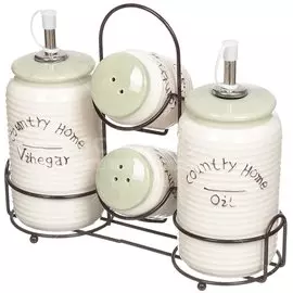 Набор для специй из керамики, 4 предмета на металлической подставке, Кантри Хоум SB 7086/7085