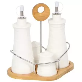 Набор для специй керамика, бамбук, 20 см, 4 шт, на подставке, белый, Y4-3607