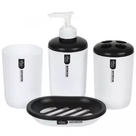 Набор для ванной 4 предмета, Грета, белый, пластик, стакан, подставка для зубных щеток, дозатор для мыла, мыльница, Y9-082