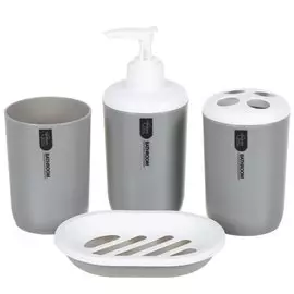 Набор для ванной 4 предмета, Грета, серый, пластик, стакан, подставка для зубных щеток, дозатор для мыла, мыльница, Y9-083