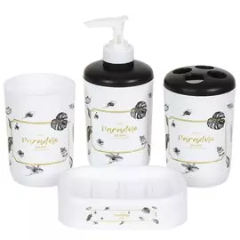 Набор для ванной 4 предмета, Парадиз, белый, пластик, стакан, подставка для зубных щеток, дозатор для мыла, мыльница, Y9-086