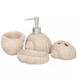 Набор для ванной 4 предмета, Ракушки, стакан, подставка для зубных щеток, дозатор для мыла, мыльница, Y3-854