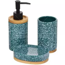 Набор для ванной Камень керамика PU091102 бирюза, 3 предмета (мыльница, дозатор, стакан)