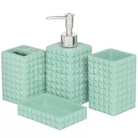 Набор для ванной 4 предмета, Мята, полистоун, стакан, подставка для зубных щеток, дозатор для мыла, мыльница, Y3-864