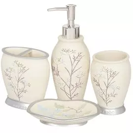 Набор для ванной 4 предмета, Весна, стакан, подставка для зубных щеток, дозатор для мыла, мыльница, Y3-874