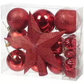 Набор елочных украшений 18 шт, красный, пластик, блестящий, SY18ST-201