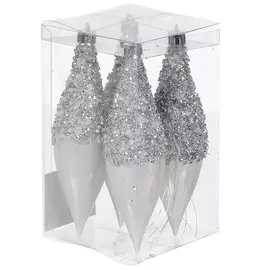 Елочный шар Фигурный, 4 шт, серебро, 14.5х3.9 см, пластик, SYQB-012028S