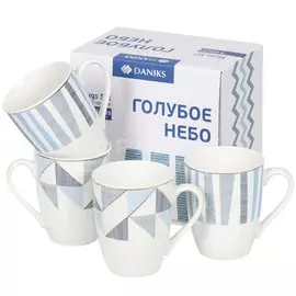 Кружка керамика, 4 шт, 360 мл, Голубое небо, Daniks