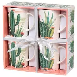 Набор кружек керамических Daniks Кактусы, 4 шт, 340 мл