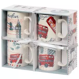 Набор кружек керамических Daniks Лондонский мост в подарочной упаковке, 4 шт, 350 мл