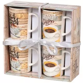 Набор кружек керамических Daniks Но сначала кофе, 4 шт, 340 мл