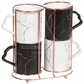 Кружка керамика, 4 шт, 340 мл, Y4-3229, металлическая подставка