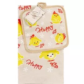 Набор кухонного текстиля, 2 предмета, Цеплята танцуют (полотенце, прихватка) 50% хлопок, 50% лен НК-71