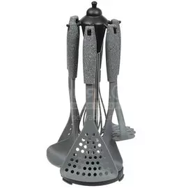 Набор кухонных принадлежностей 6 предметов, нейлон, на подставке, Daniks, Мрамор, YW-KT189