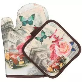 Набор кухонный 2 шт, 16х26 см + 17х17 см (варежка, прихватка), 100% полиэстер, Ретро, Y8-2904