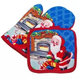 Набор кухонный 2 шт, 26х16 см + 17х17 см (варежка, прихватка), 100% полиэстер, Снеговик, Y9-093