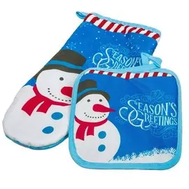 Набор кухонный 2 шт, 26х16 см + 17х17 см (варежка, прихватка), 100% полиэстер, Снеговик микс, Y9-094
