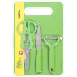 Набор ножей 4 предмета, нож, овощечистка, ножницы, доска, нержавеющая сталь, рукоятка пластик, Y4-3652