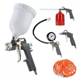 Набор пневмоинструмента быстросъемный, 5 предметов, быстросъемный соединитель, краскораспылитель с верхним бачком, Patriot, Kit, 830901060