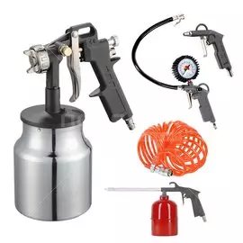 Набор пневмоинструмента быстросъемный, 5 предметов, быстросъемный соединитель, краскораспылитель с нижним бачком, Patriot, Kit, 830901055