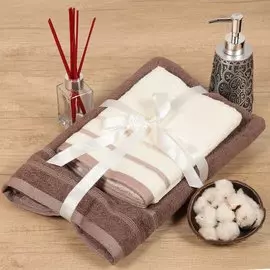 Набор полотенец 2 шт, 50х90, 70х140 см, 100% хлопок, 400 г/м2, Silvano, Мозаика, кофе с молоком, Турция, D-30