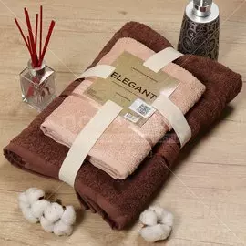 Набор полотенец 2 шт, 50х90,70х140 см, 100% хлопок, 420 г/м2, Barkas, Элегант, бежевый, коричневый, Узбекистан