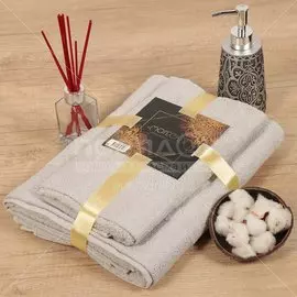 Набор полотенец 2 шт, 50х90,70х140 см, 100% хлопок, 420 г/м2, Barkas, Мореска, светло-серый, Узбекистан