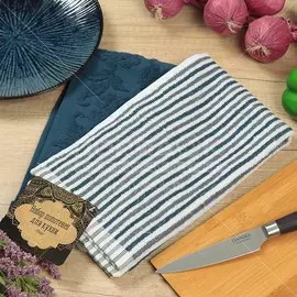 Набор полотенец кухонных 2 шт, 30х50 см, махровый, 100% хлопок, 420 г/м2, Barkas, Розы, темно-синий, Узбекистан