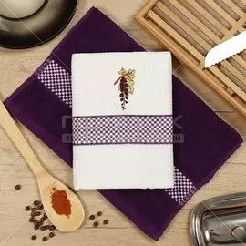 Набор полотенец кухонных 2 шт, 34х78 см, вафельный, 100% хлопок, 240 г/м2, Смородина, белый, Китай, DH-21