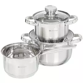 Набор посуды нержавеющая сталь, 5 предметов, кастрюли 1.9,3.9 л, ковш 1.9 л, индукция, Daniks, Стандарт PR, SD-5-2