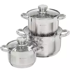 Набор посуды нержавеющая сталь, 6 предметов, кастрюли 1.9,2.9,4.75 л, индукция, Daniks, Стандарт PR, SD-6-2