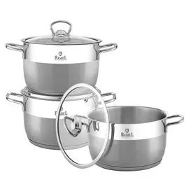Набор посуды нерж, 6 пр, кастрюли 2,3,3.7 л, индукц, Маруся, RasheL, R1200