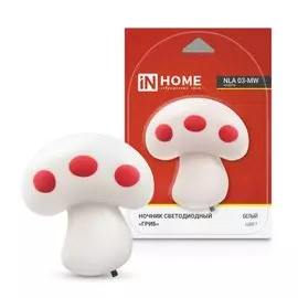 Ночник In Home, NLA 03-MW Гриб, в розетку, 230 В, светодиодный, с выключателем, белый, 4690612028965