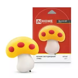 Ночник In Home, NLA 03-MY Гриб, в розетку, 230 В, светодиодный, с выключателем, желтый, 4690612028989
