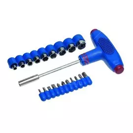 Отвертка реверсивная с битами, 21 предмет, Ормис, с Т-образной ручкая, с насадками, 33-2-123