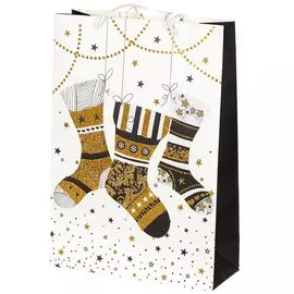 Пакет подарочный 31х12х44 см, Черно-белый с золотом, Y4-4189