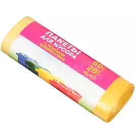 Пакеты для мусора 60 л, 20 шт, 18 мкм, особопрочные, с завязками, Марья Искусница, 0086